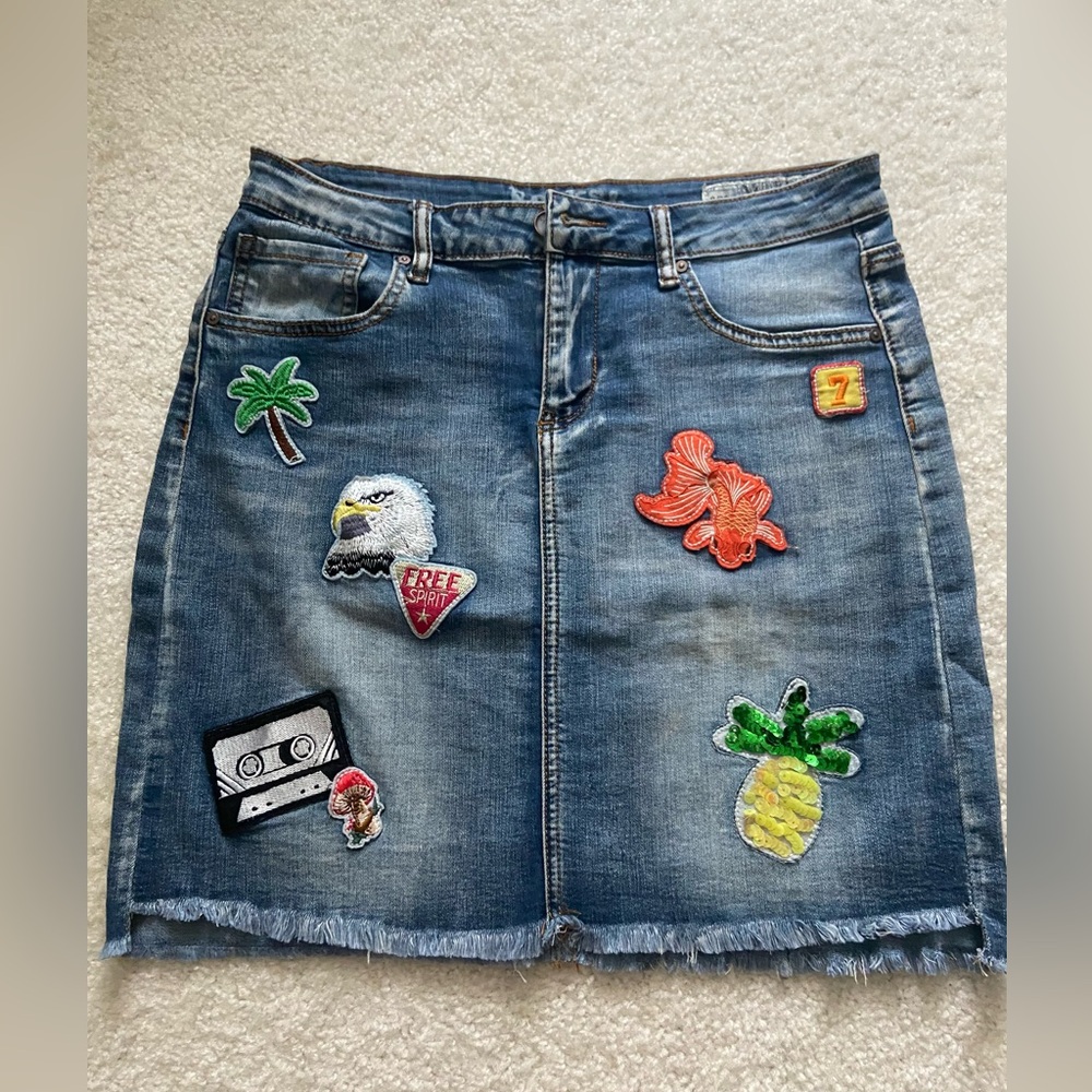 Embroidered Denim Mini Skirt
